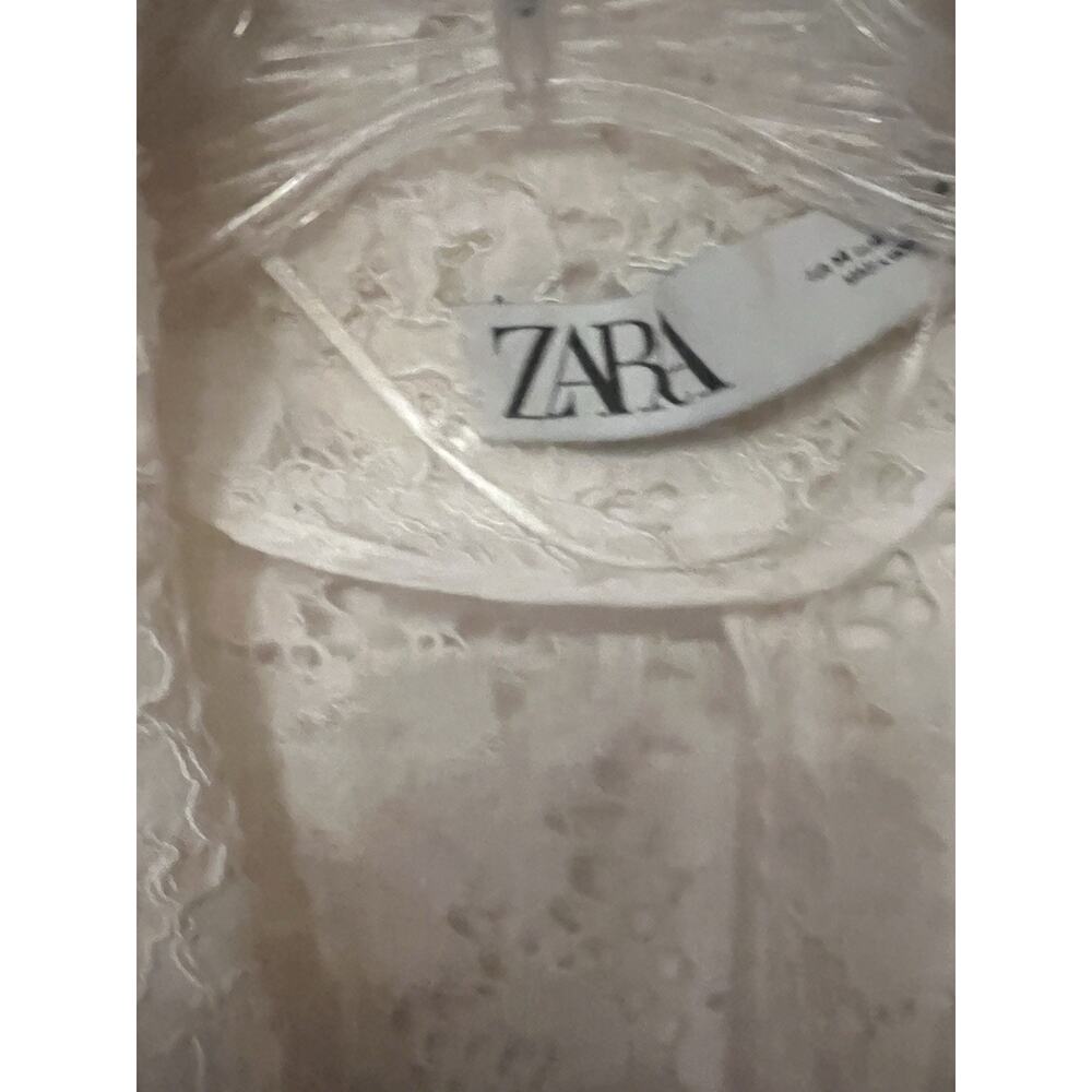 Zara White Textured Jacquard Floral Long Sleeve Button Down Shirt Blouse Top M - Picture 8 of 10